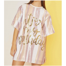 Sequin Dress - It's My Birthday Pastel Stripes (Size Small)